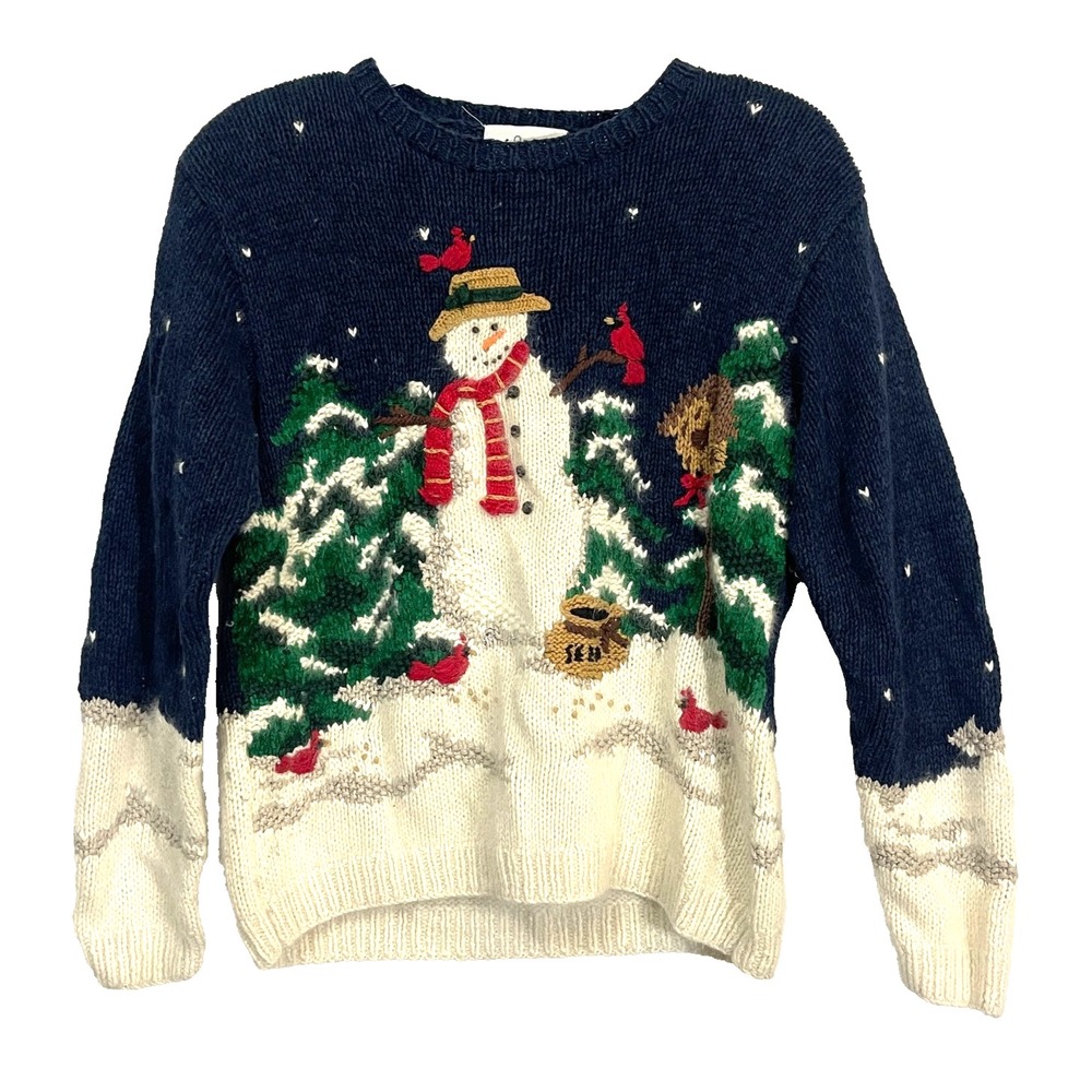 Croft and Barrow Hand‎ Knitted Christmas Sweater Snowman Cardinal Women's Small